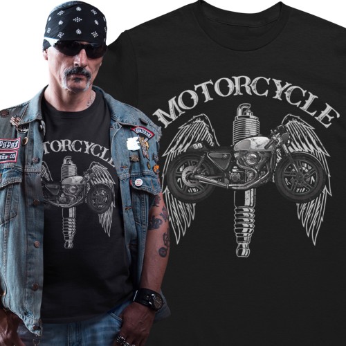 Koszulka męska motocyklowa Cafe Racer Motorcycle ze świecą zapłonową – Vintage Retro Czarna 1