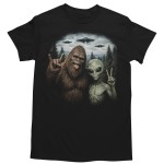 Koszulka męska Bigfoot UFO Kosmita Alien Sasquatch Śmieszna Koszulka z Kosmitą Czarna