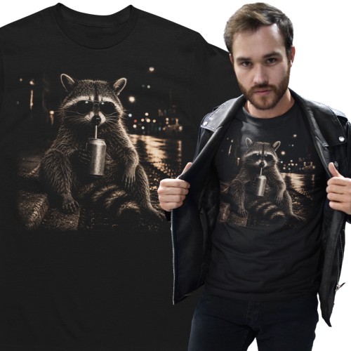 Koszulka męska Szop Pracz w Okularach – Śmieszna Koszulka z Szopem, Raccoon, Funny Animal Czarna 2