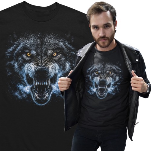 Koszulka męska Wilk – Wolf, Dziki Wilk, Wild Wolf, Wilcze Oczy, Czarna 2
