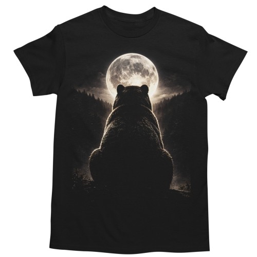 Koszulka męska Niedźwiedź – Bear, Grizzly, Las, Księżyc, Wild Nature Czarna