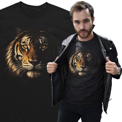 Koszulka męska Tygrys – Tiger, Dzikie Zwierzę, Wild Nature Czarna 2
