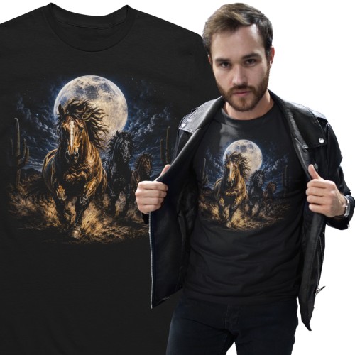 Koszulka Męska z Nadrukiem Koń Konie – Galopujące Konie Full Moon 2