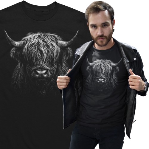 Koszulka Męska z Nadrukiem Highland Cow Szkocka Krowa 2