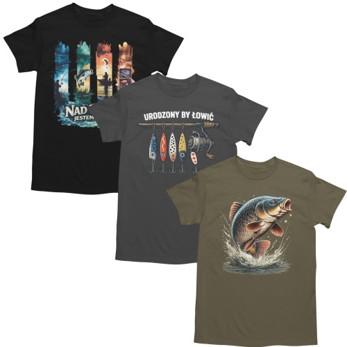 Zestaw 3x Koszulka Męska 3pak T-shirt Męski zestaw 3szt Na ryby Prezent dla wędkarza 1