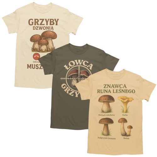 Zestaw 3x Koszulka Męska 3pak T-shirt Męski zestaw 3szt Koszulki Na Grzyby Dla Grzybiarza