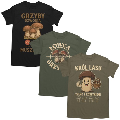Zestaw 3x Koszulka Męska 3pak T-shirt Męski zestaw 3szt Koszulki Na Grzyby Z Grzybami