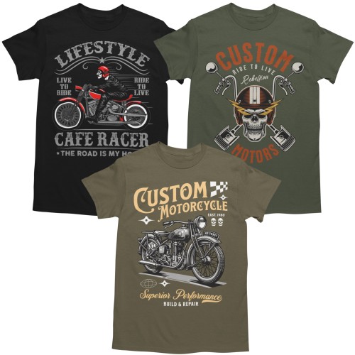 Zestaw 3x Koszulka Męska 3pak T-shirt Męski zestaw 3szt Koszulki Motocyklowe Na Motor Dla Motocyklisty 1