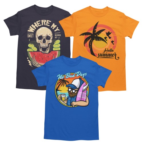 Zestaw 3x Koszulka Męska 3pak T-shirt Męski zestaw 3szt Koszulki Na Wakacje Letnie Wzory Na Lato Urlop 1