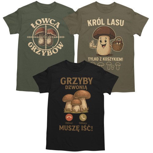Zestaw 3x Koszulka Męska 3pak T-shirt Męski zestaw 3szt Koszulki Na Grzyby Z Grzybami 1