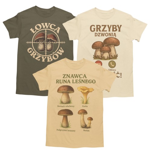 Zestaw 3x Koszulka Męska 3pak T-shirt Męski zestaw 3szt Koszulki Na Grzyby Dla Grzybiarza 1