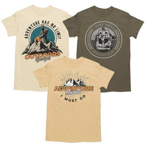 Zestaw 3x Koszulka Męska 3pak T-shirt Męski zestaw 3szt Outdoor Górskie