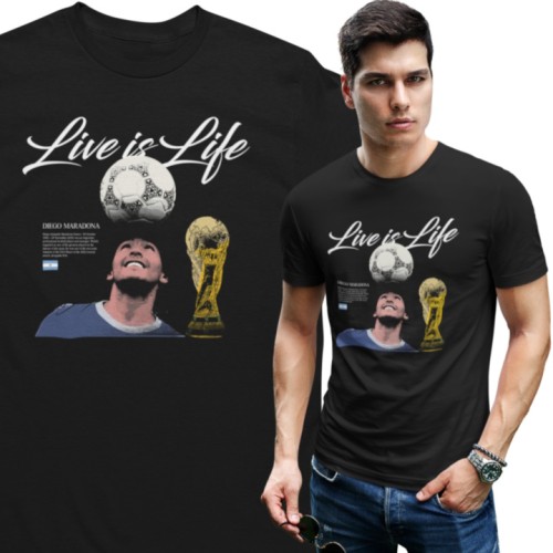 Koszulka Piłkarska Maradona Live Is Life T-Shirt Legendy Futbolu Prezent 