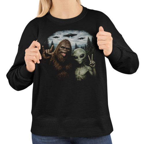 Bluza damska z nadrukiem Bigfoot i Kosmita UFO – zabawna paranormalna