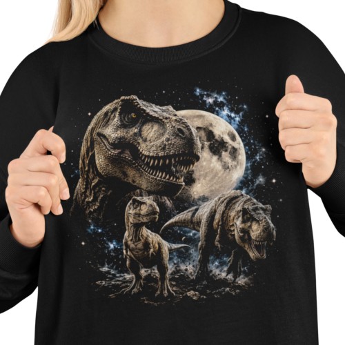 Bluza damska z nadrukiem dinozaury T-Rex i księżyc – prehistoryczna 2