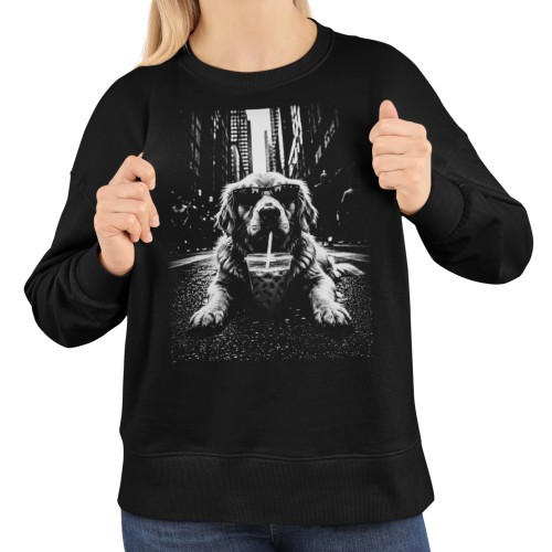 Bluza damska z nadrukiem pies w okularach – miejski zabawny streetwear 1