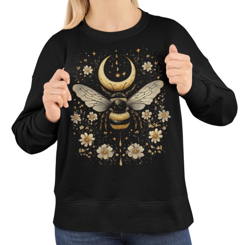 Bluza damska z nadrukiem pszczoła księżyc i kwiaty – Celestial Boho 1