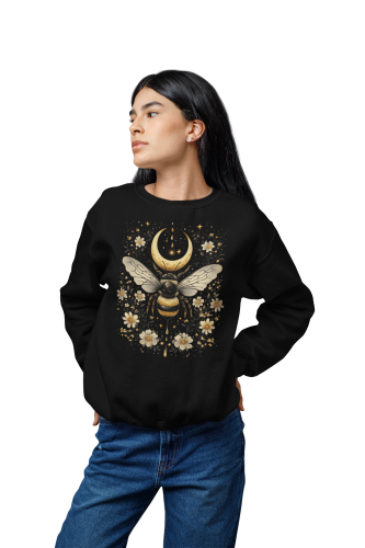 Bluza damska z nadrukiem pszczoła księżyc i kwiaty – Celestial Boho 4
