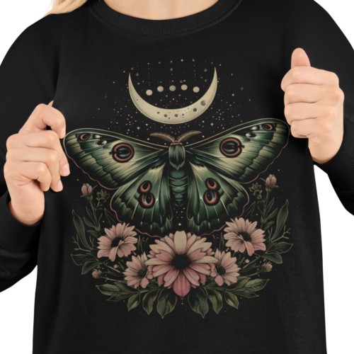 Bluza damska z nadrukiem ćma księżyc kwiaty – magiczna Celestial Boho 2