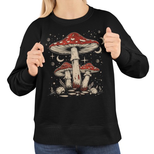 Bluza damska z nadrukiem muchomory grzyby księżyc – Witchy Celestial