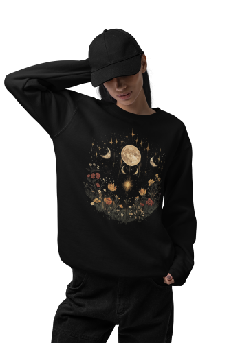 Bluza damska fazy księżyca i kwiaty – Celestial Moon Boho z nadrukiem 6