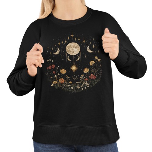 Bluza damska fazy księżyca i kwiaty – Celestial Moon Boho z nadrukiem