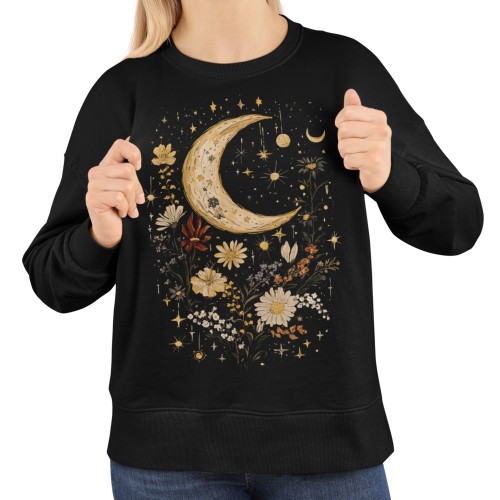 Bluza damska z nadrukiem księżyc i kwiaty – Celestial Boho Vintage 1
