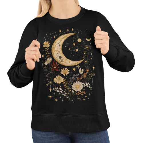 Bluza damska z nadrukiem księżyc i kwiaty – Celestial Boho Vintage 6