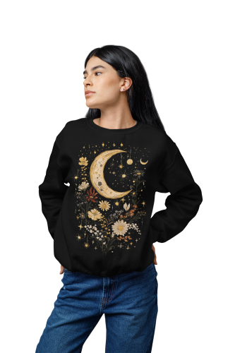 Bluza damska z nadrukiem księżyc i kwiaty – Celestial Boho Vintage 3