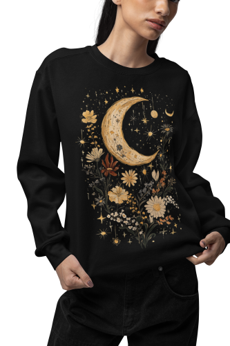 Bluza damska z nadrukiem księżyc i kwiaty – Celestial Boho Vintage 4