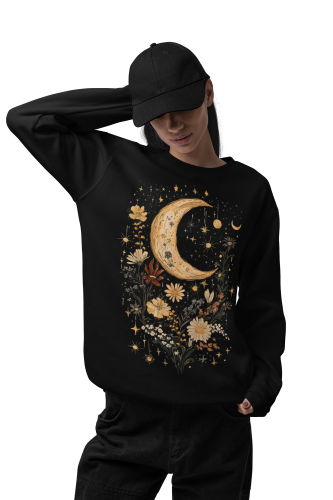 Bluza damska z nadrukiem księżyc i kwiaty – Celestial Boho Vintage 5