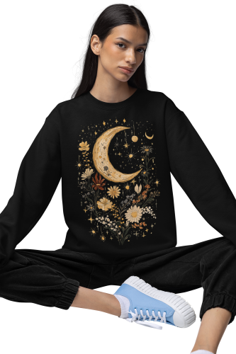 Bluza damska z nadrukiem księżyc i kwiaty – Celestial Boho Vintage 7