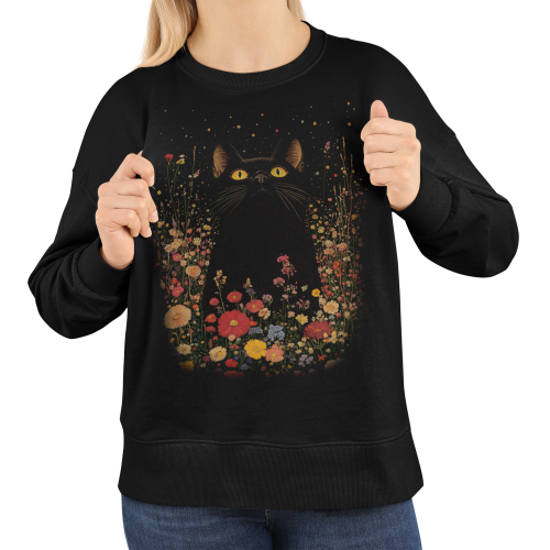 Bluza damska z nadrukiem kot w kwiatach – magiczny Witchy Floral 7