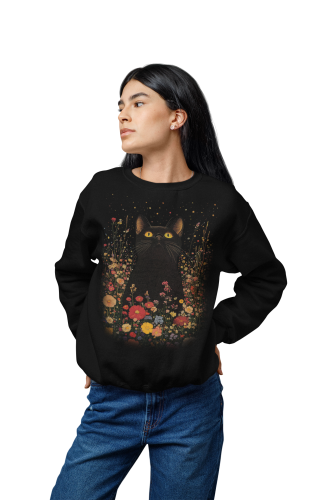 Bluza damska z nadrukiem kot w kwiatach – magiczny Witchy Floral 3