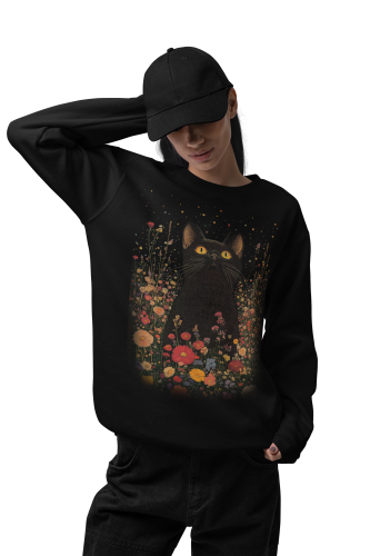 Bluza damska z nadrukiem kot w kwiatach – magiczny Witchy Floral 5