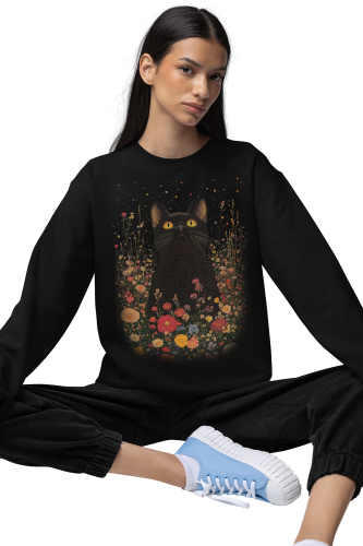 Bluza damska z nadrukiem kot w kwiatach – magiczny Witchy Floral 6