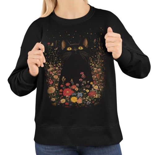 Bluza damska z nadrukiem kot w kwiatach – magiczny Witchy Floral 1