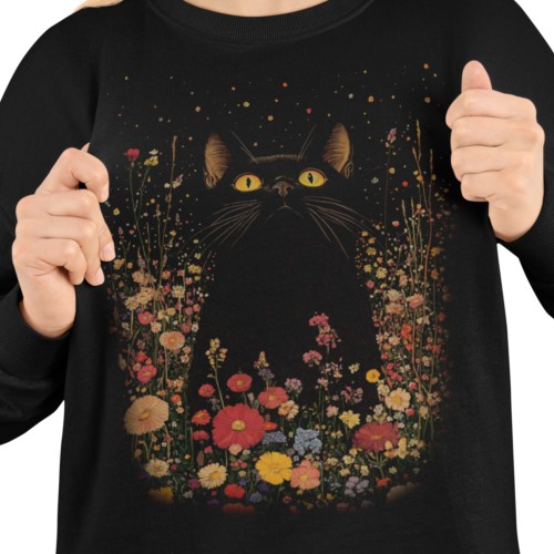 Bluza damska z nadrukiem kot w kwiatach – magiczny Witchy Floral 2
