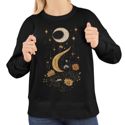 Bluza damska z nadrukiem księżyc zaćmienie kwiaty – Celestial Witchy