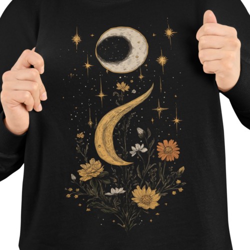 Bluza damska z nadrukiem księżyc zaćmienie kwiaty – Celestial Witchy 2