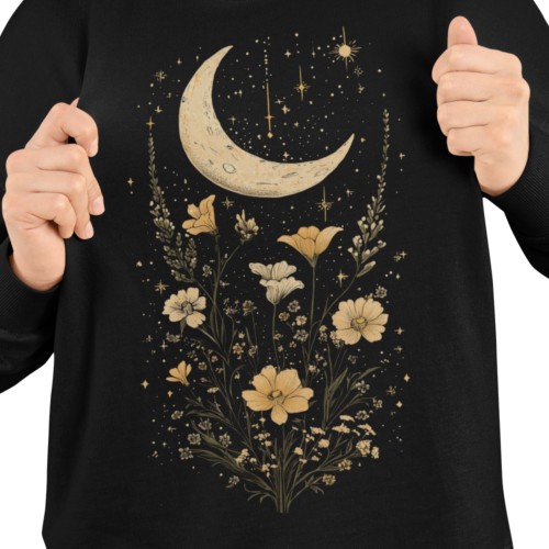 Bluza damska półksiężyc kwiaty i gwiazdy – Celestial Floral Boho 2