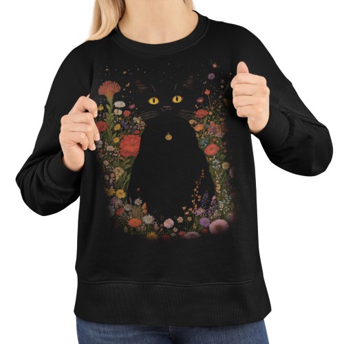 Bluza damska kot w kwiatach – magiczna bluza dla kociary Witchy
