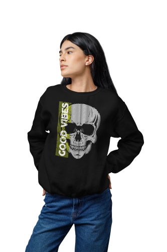 Bluza damska z nadrukiem czaszka Good Vibes – nowoczesna Optical Skull 11