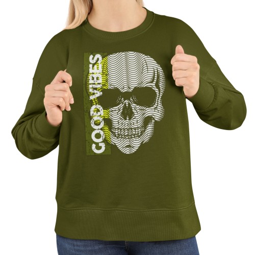Bluza damska z nadrukiem czaszka Good Vibes – nowoczesna Optical Skull