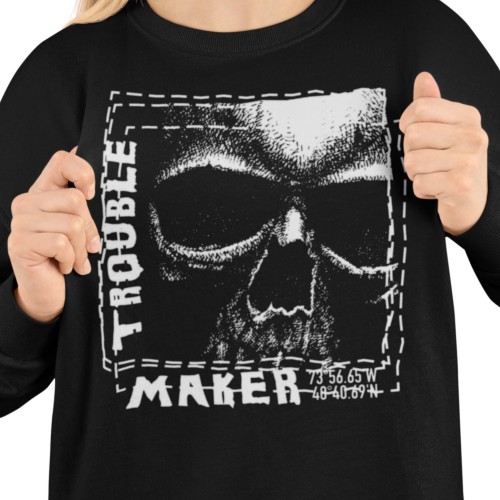 Bluza damska z nadrukiem czaszka Trouble Maker – Rock Grunge Skull 2
