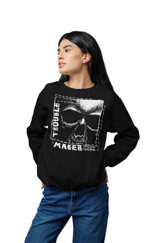 Bluza damska z nadrukiem czaszka Trouble Maker – Rock Grunge Skull 4