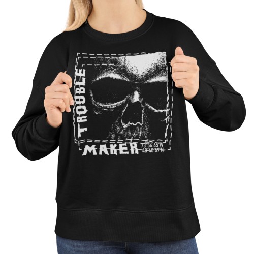 Bluza damska z nadrukiem czaszka Trouble Maker – Rock Grunge Skull