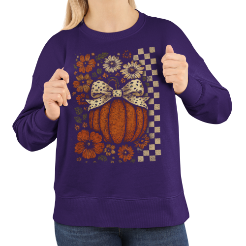 Bluza damska na Halloween z dynią i kwiatami – jesienna Pumpkin Bow 12