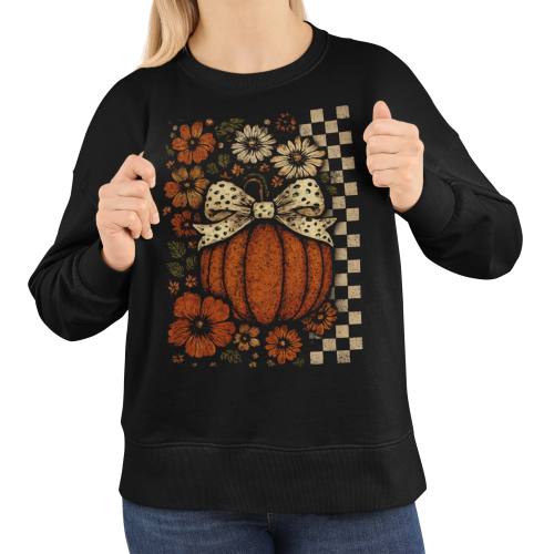Bluza damska na Halloween z dynią i kwiatami – jesienna Pumpkin Bow 4