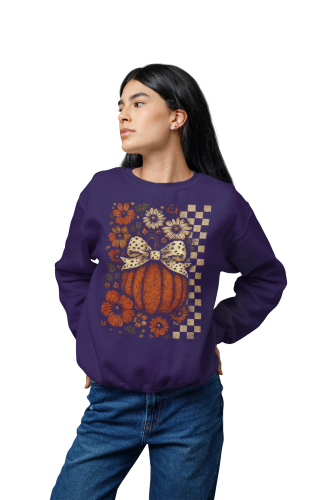 Bluza damska na Halloween z dynią i kwiatami – jesienna Pumpkin Bow 10